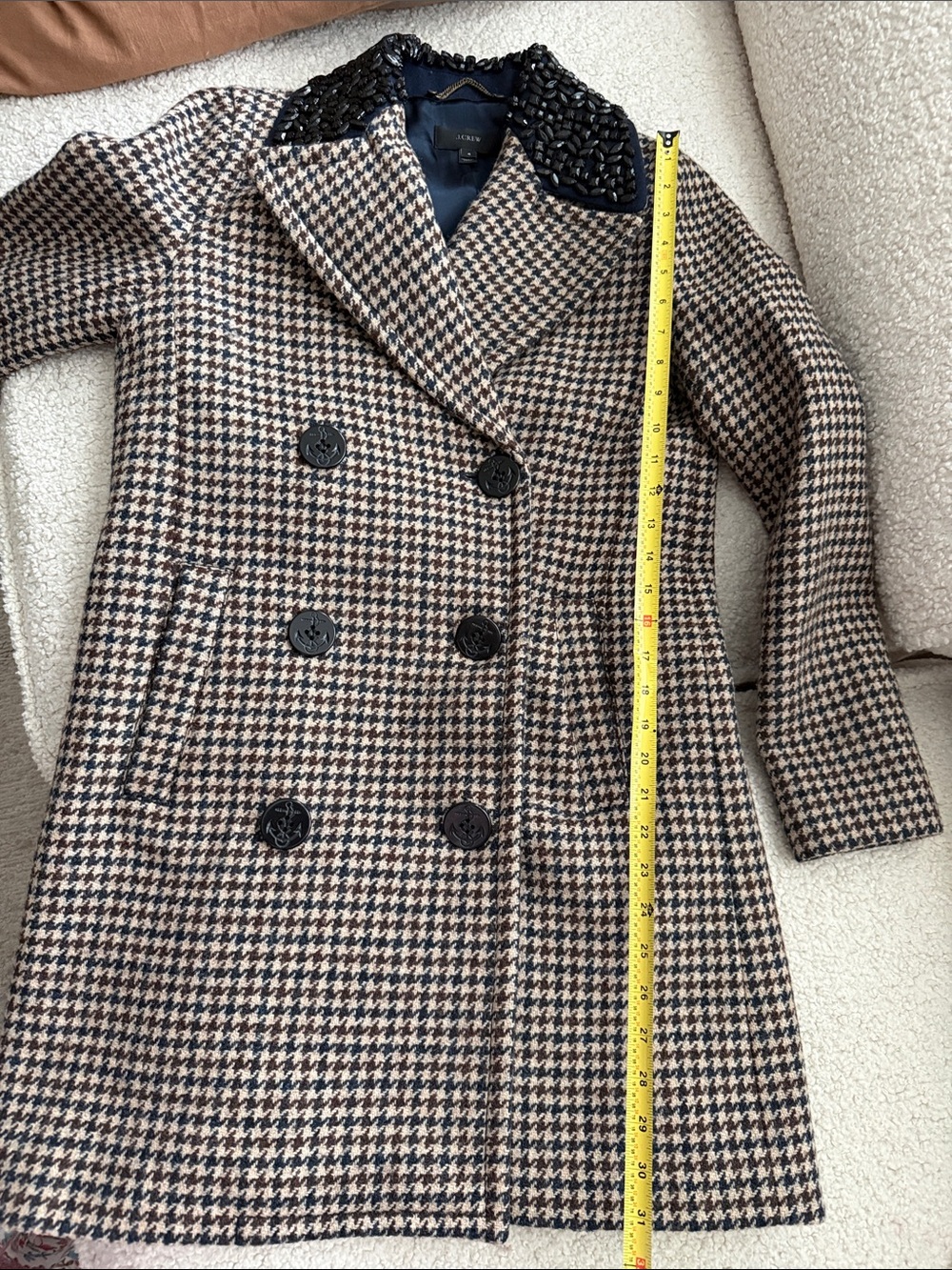 J. Crew Houndstooth Pea Coat with Navy Lining Size 4 - Picture 7 of 13